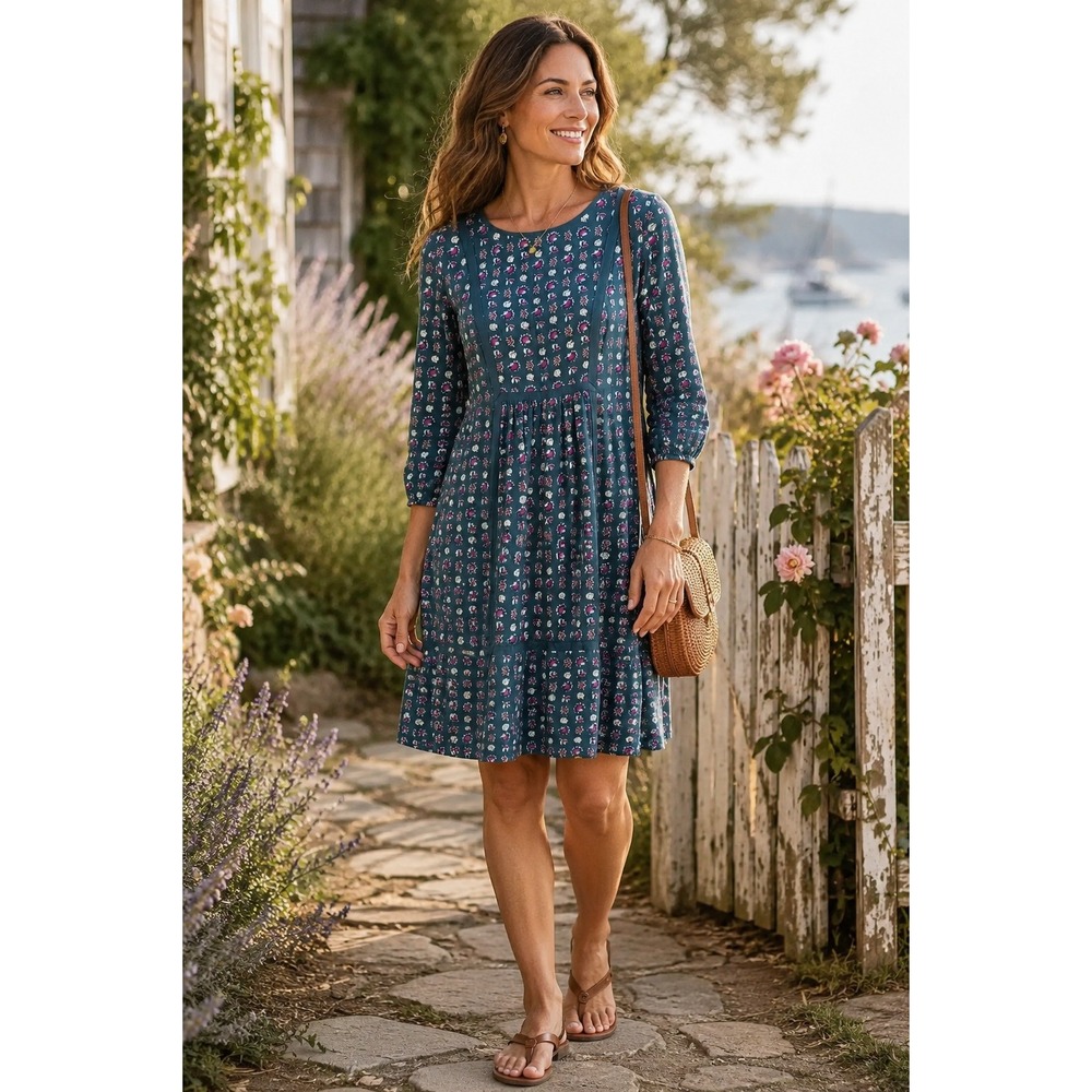 Boden Womens Dress Szā 8 Luna Heritage Prairie Dress Sea Flower Cottagecore